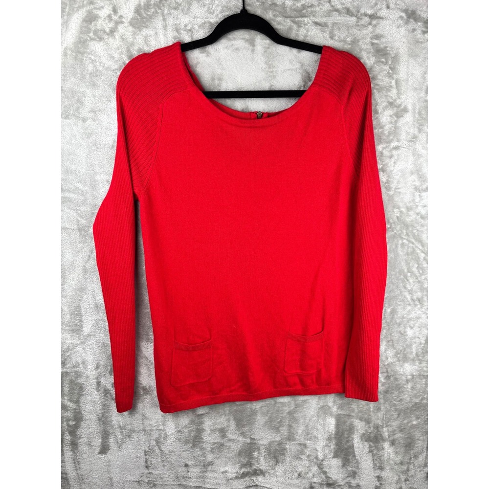 LOFT Red Long Sleeve Scoop Neck Sweater with Pockets‎ Size S